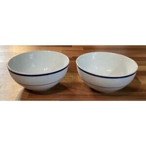 Set of 2 ONEIDA Maitre d' De Porcelain 6" Cereal Bowls White with Blue Bands
